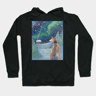 All is bright greyhound gazes out over a calm winter night Hoodie